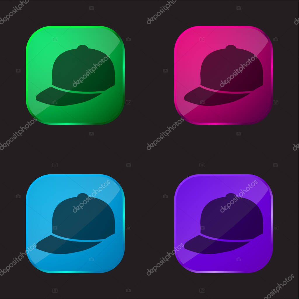 Baseball Cap four color glass button icon