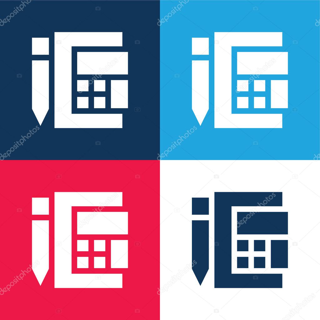 Accounting blue and red four color minimal icon set