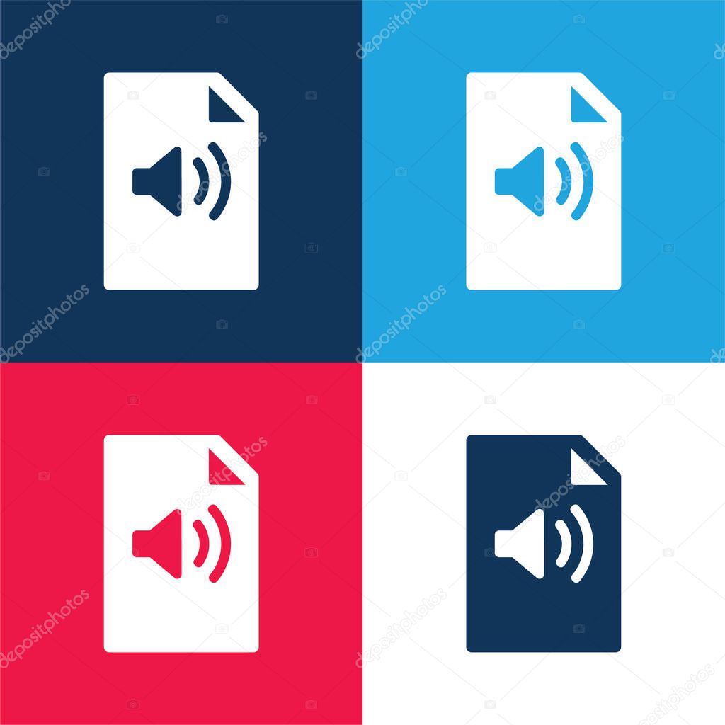 Audio File blue and red four color minimal icon set