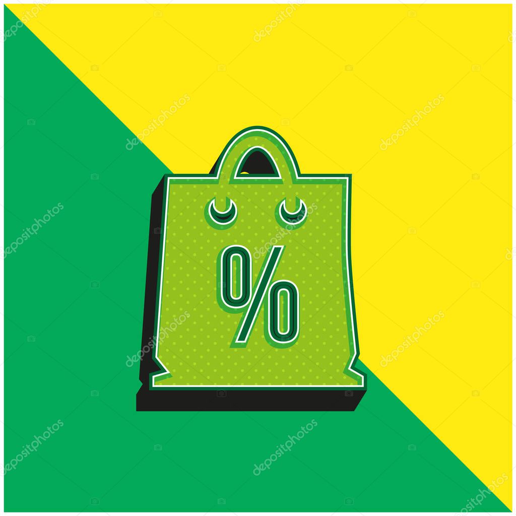 Bag With Discount Symbol Of Percentage Green and yellow modern 3d vector icon logo