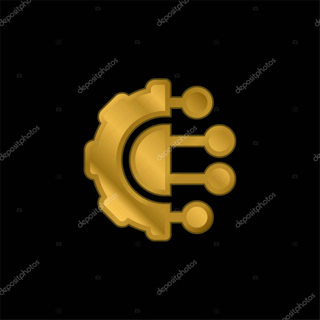 Artificial Intelligence gold plated metalic icon or logo vector