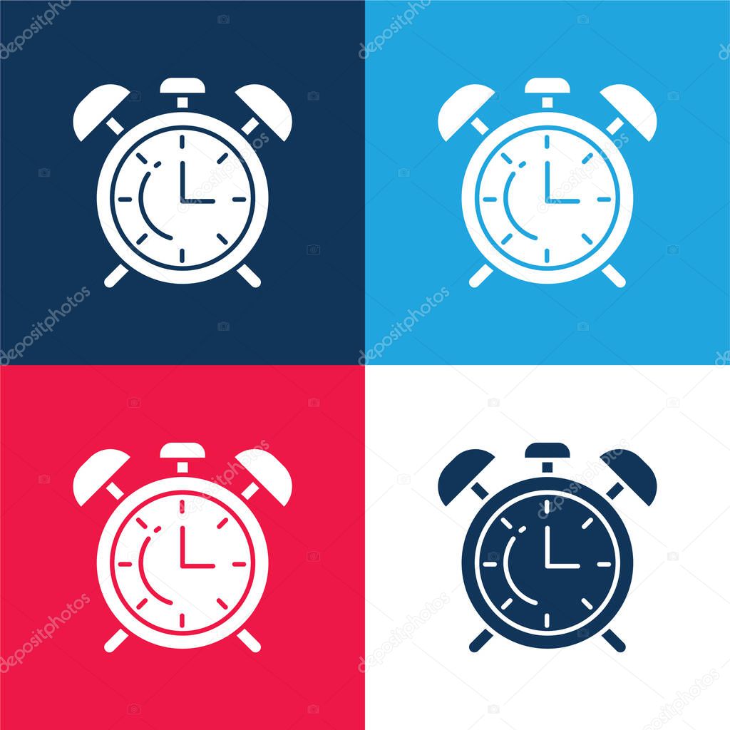 Alarm Clock blue and red four color minimal icon set