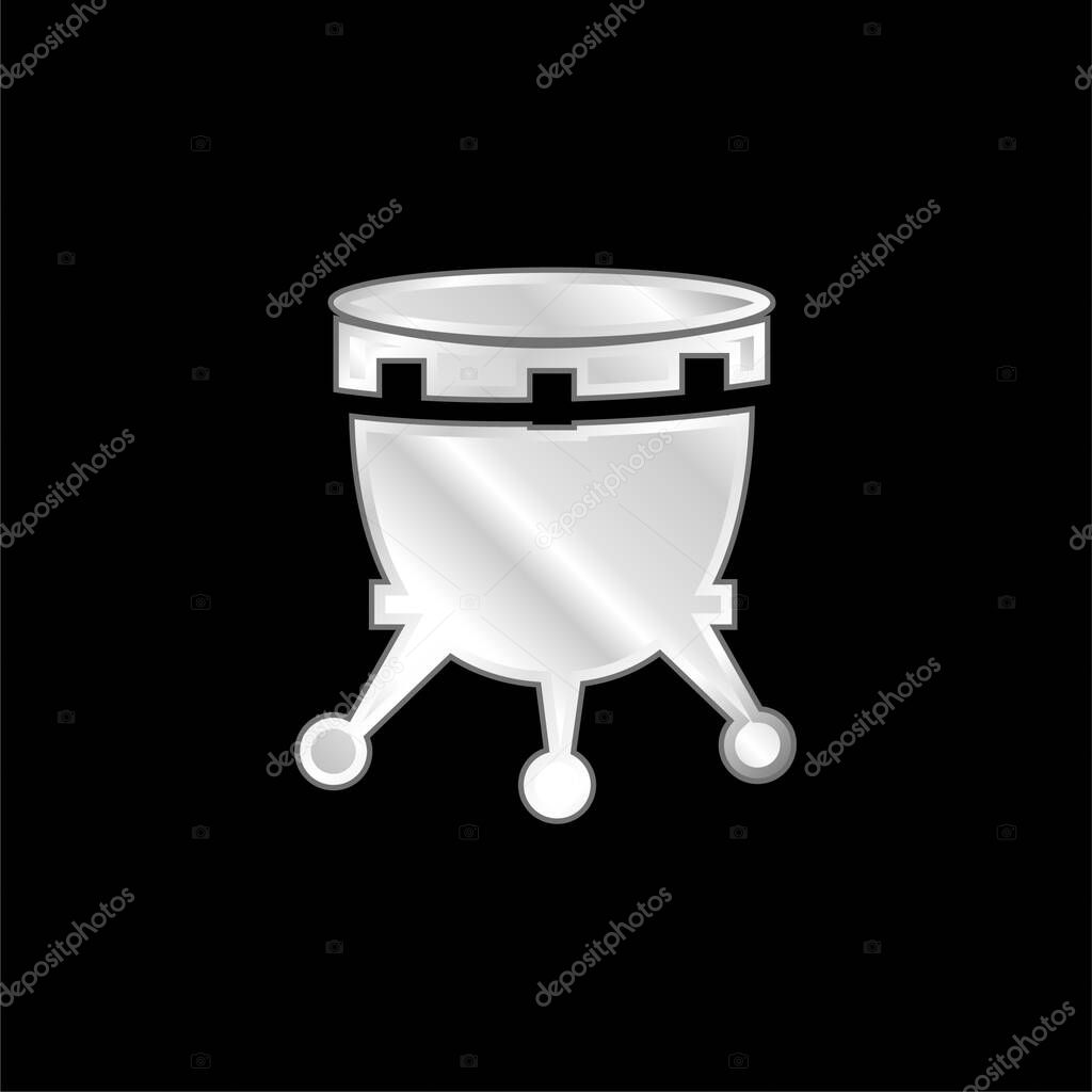 African Drum With Stand silver plated metallic icon
