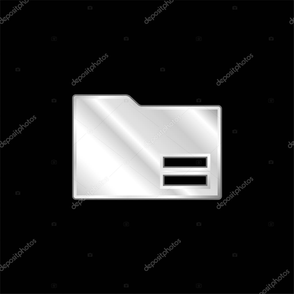 Black Folder Interface Symbol With Equal Sign silver plated metallic icon