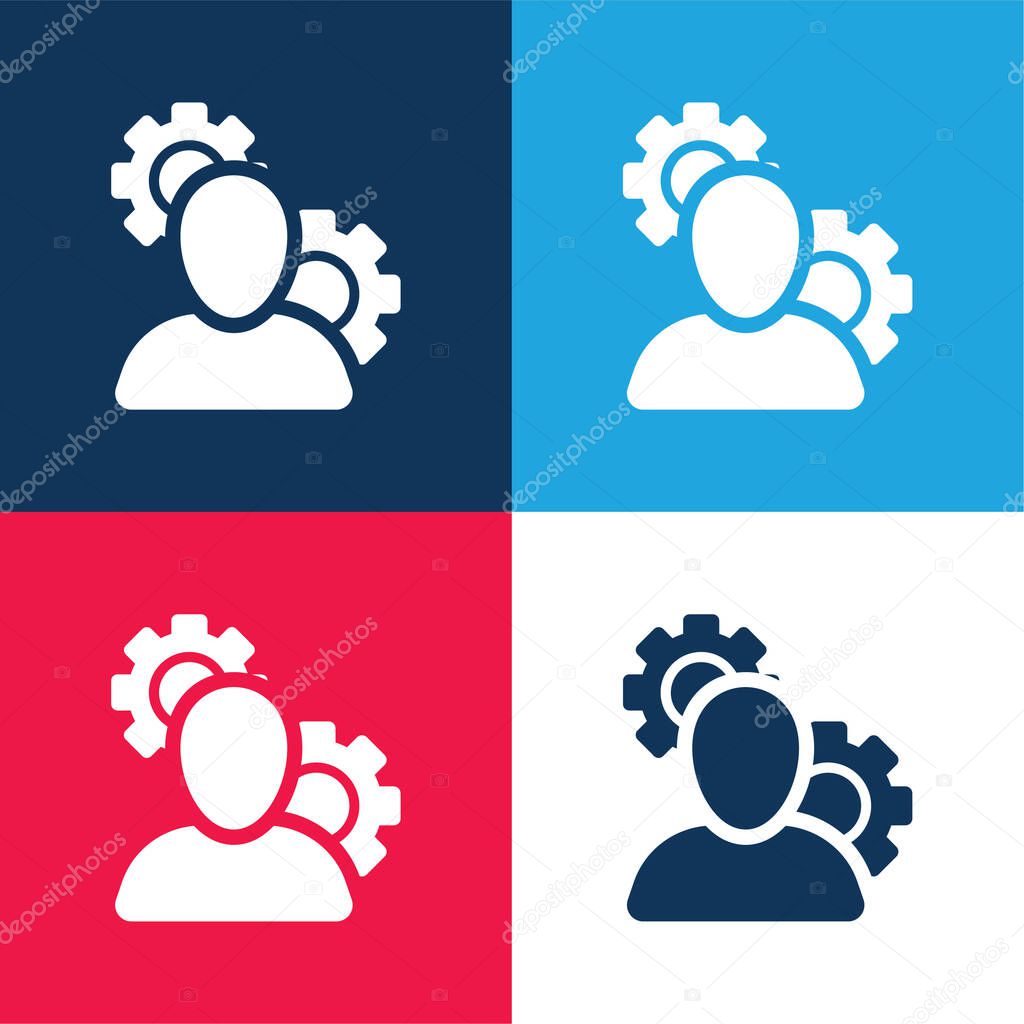 Admin With Cogwheels blue and red four color minimal icon set