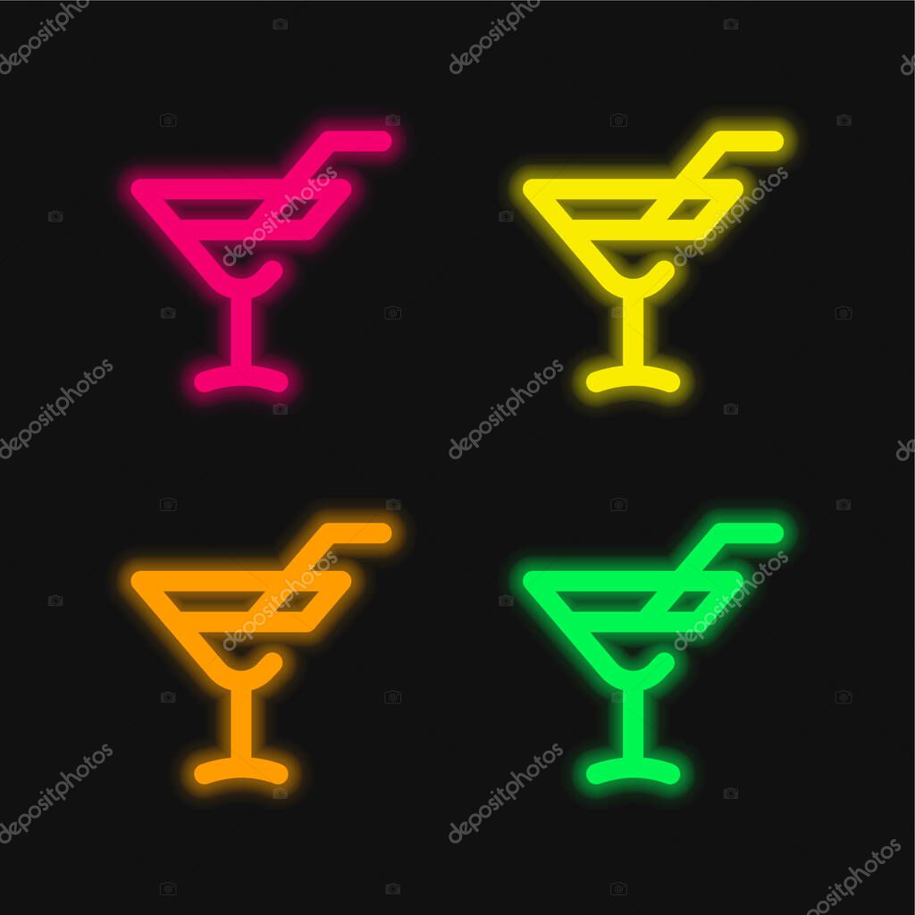 Alcoholic Drink four color glowing neon vector icon