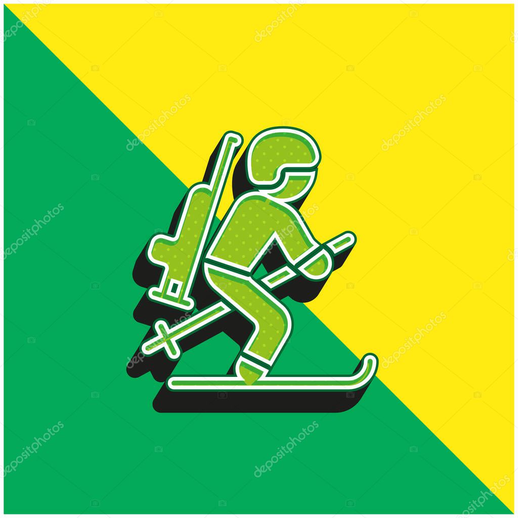 Biathlonist Green and yellow modern 3d vector icon logo