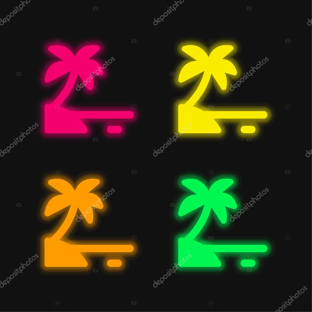 Beach four color glowing neon vector icon