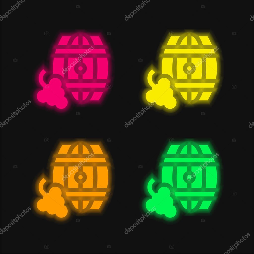 Barrel four color glowing neon vector icon
