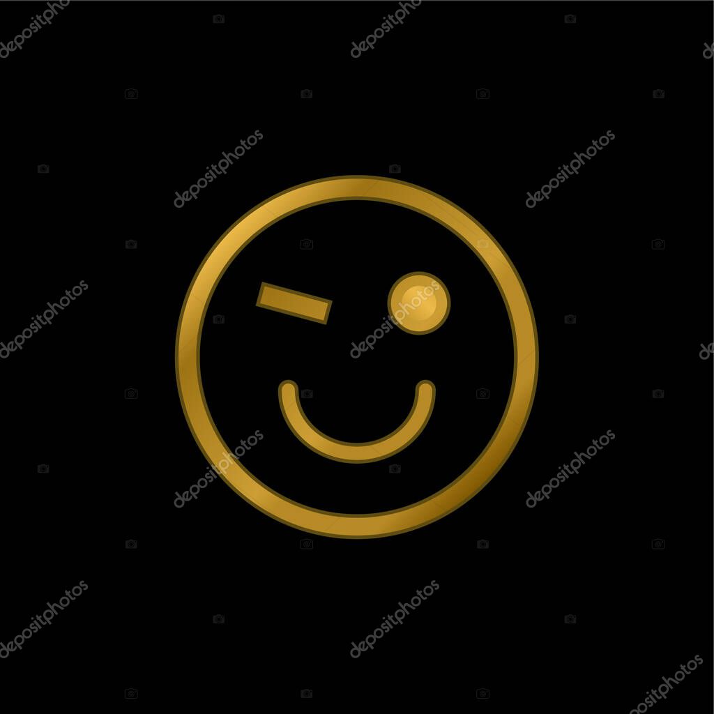 Blink Emoticon Face gold plated metalic icon or logo vector