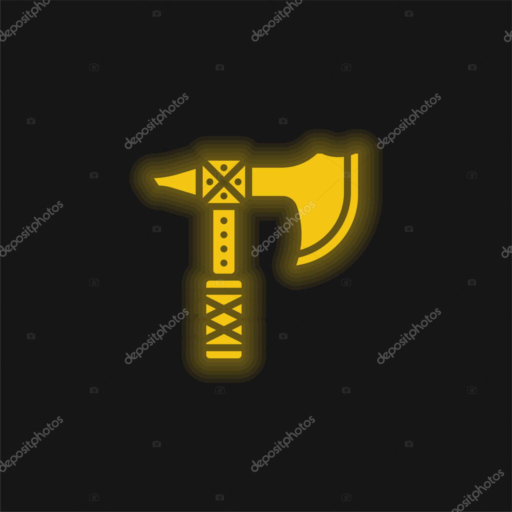 Axe yellow glowing neon icon