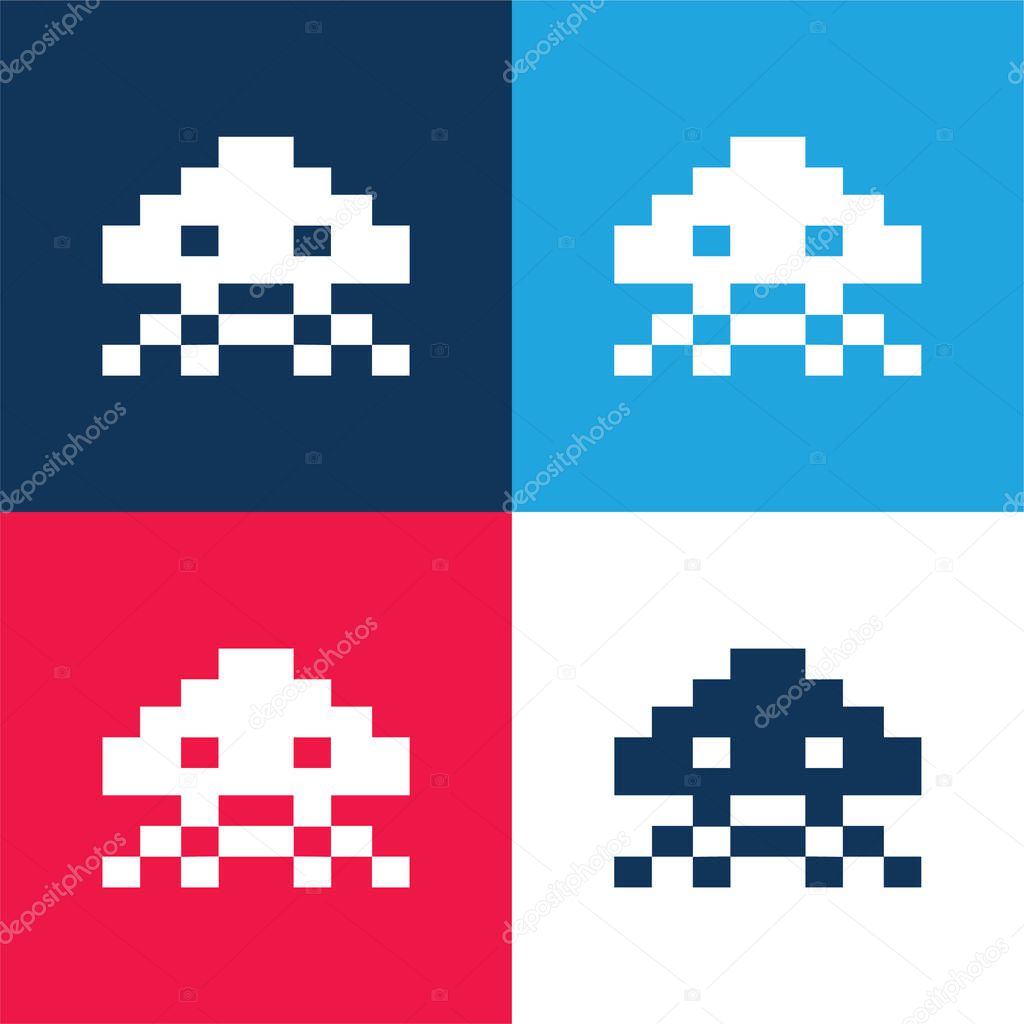 Alien Of Game blue and red four color minimal icon set