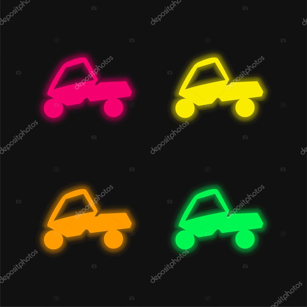 Adventure Sport On A Car four color glowing neon vector icon