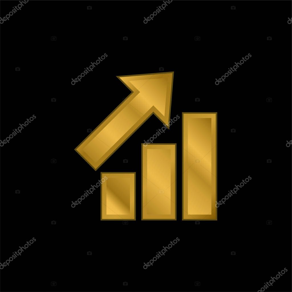 Bars Graphic With Ascendant Arrow gold plated metalic icon or logo vector