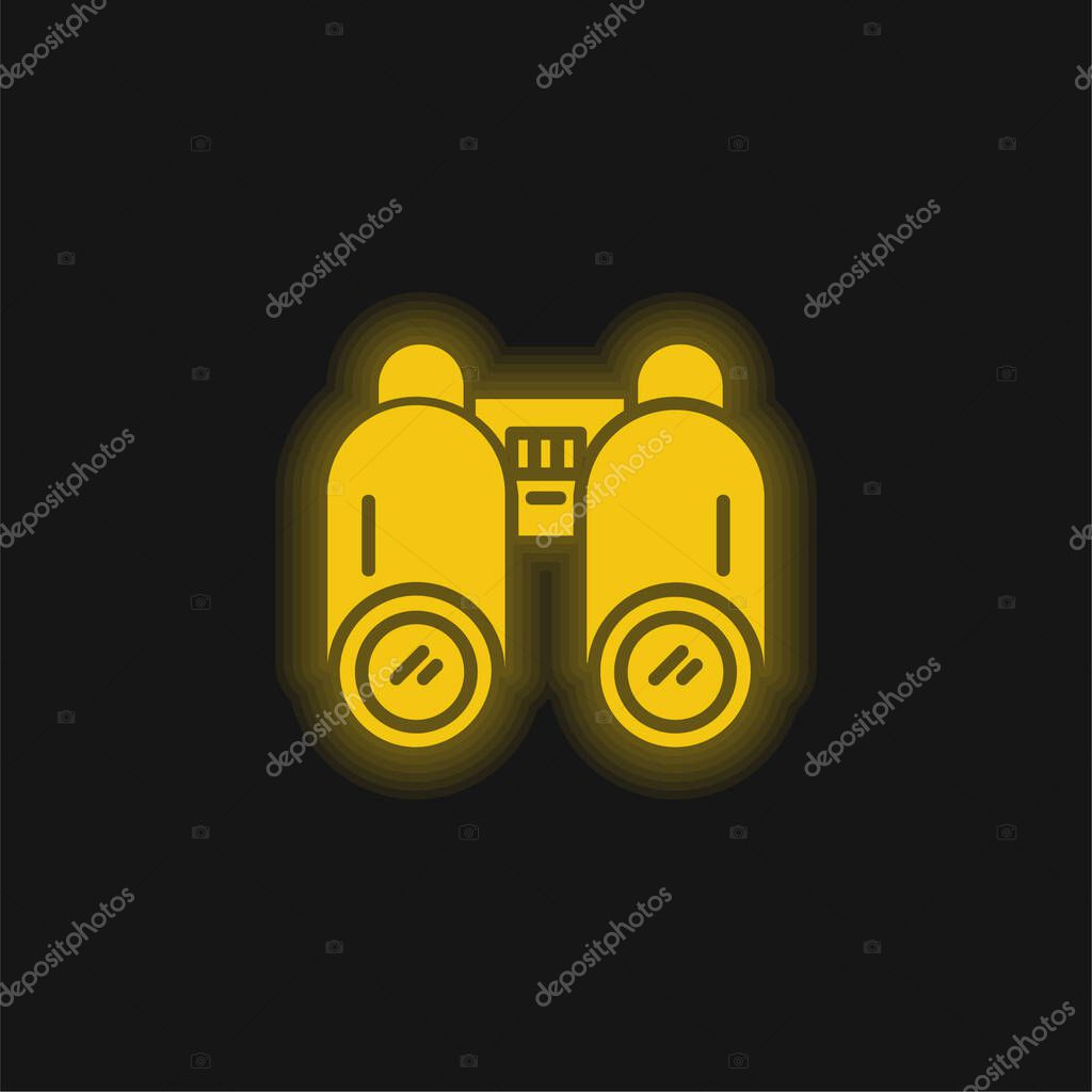 Binoculars yellow glowing neon icon