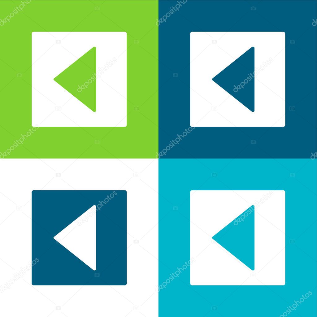 Back Triangular Left Arrow In Square Filled Button Flat four color minimal icon set