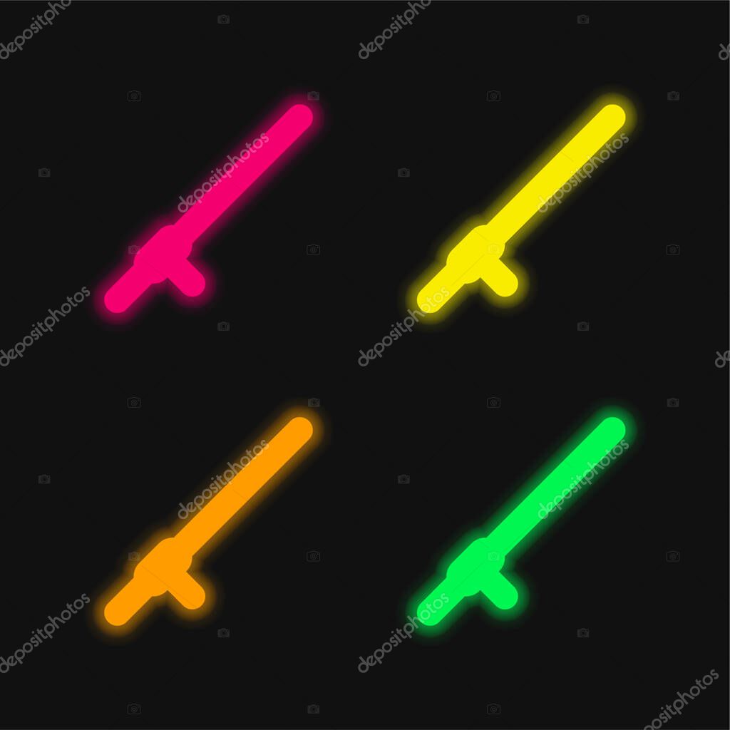 Baton four color glowing neon vector icon
