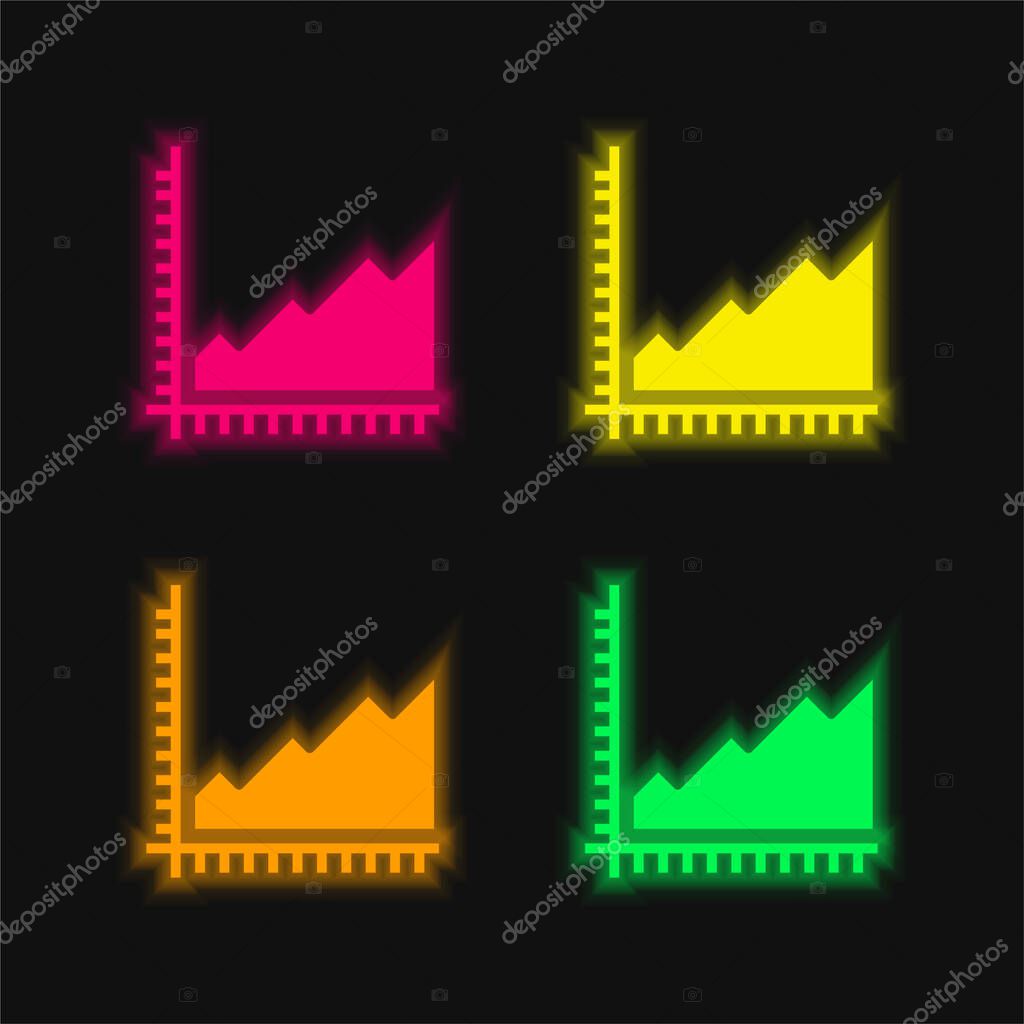 Area Chart four color glowing neon vector icon