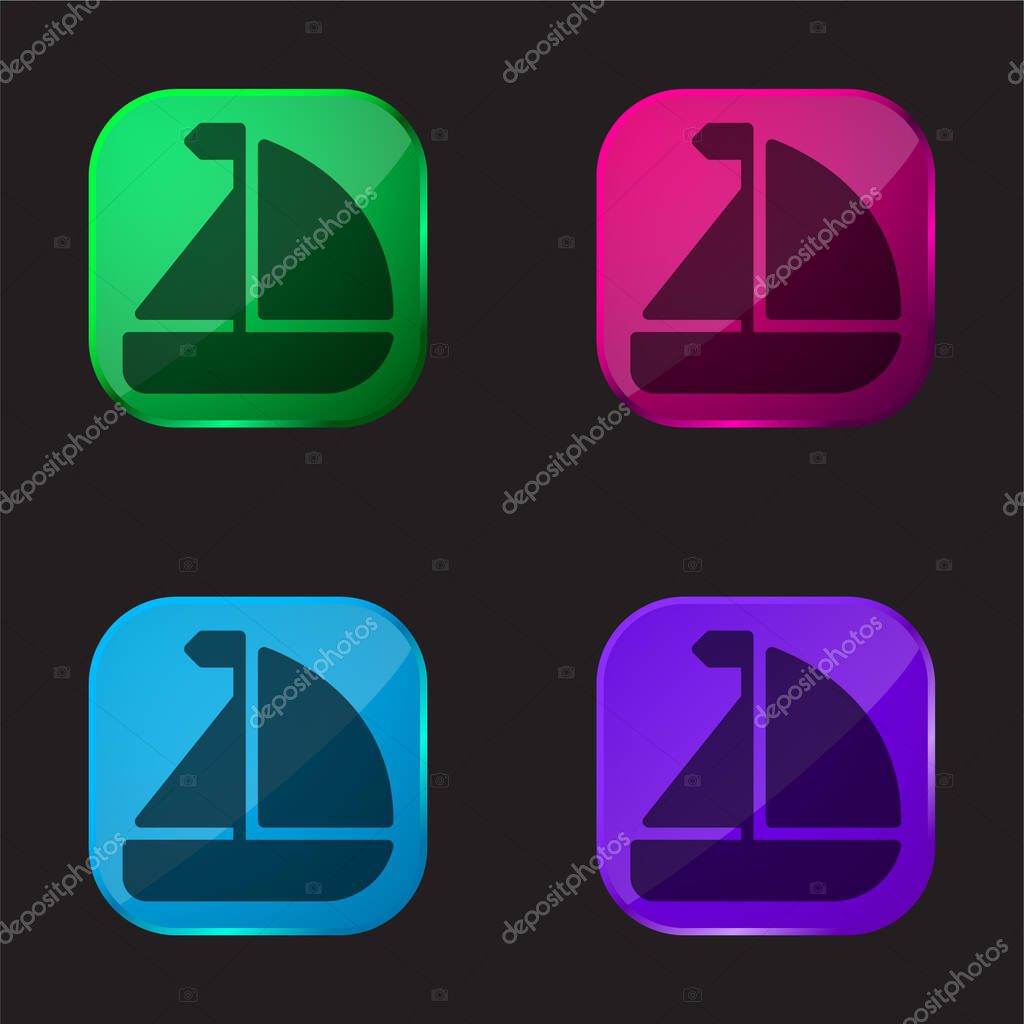 Boat four color glass button icon