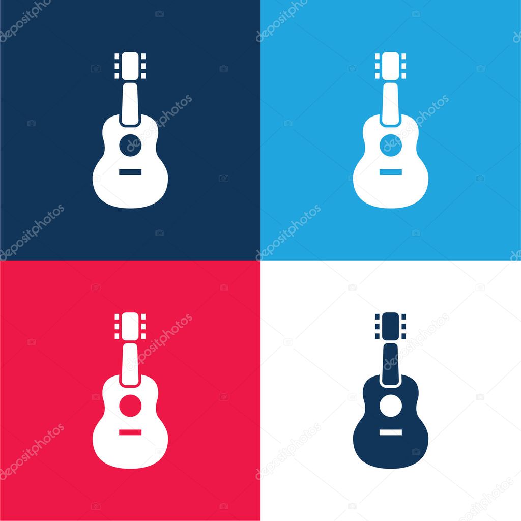 Acoustic Guitar blue and red four color minimal icon set