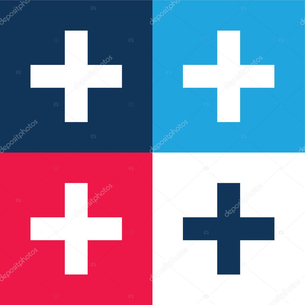 Addition Sign blue and red four color minimal icon set