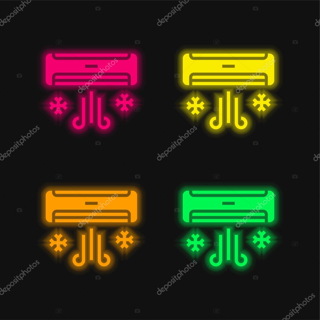 Air Conditioner four color glowing neon vector icon
