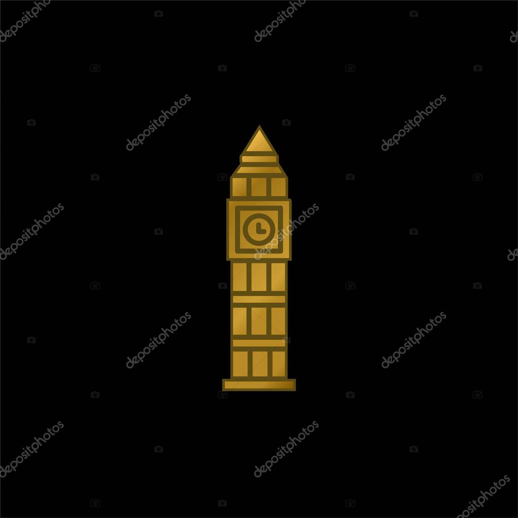 Big Ben gold plated metalic icon or logo vector
