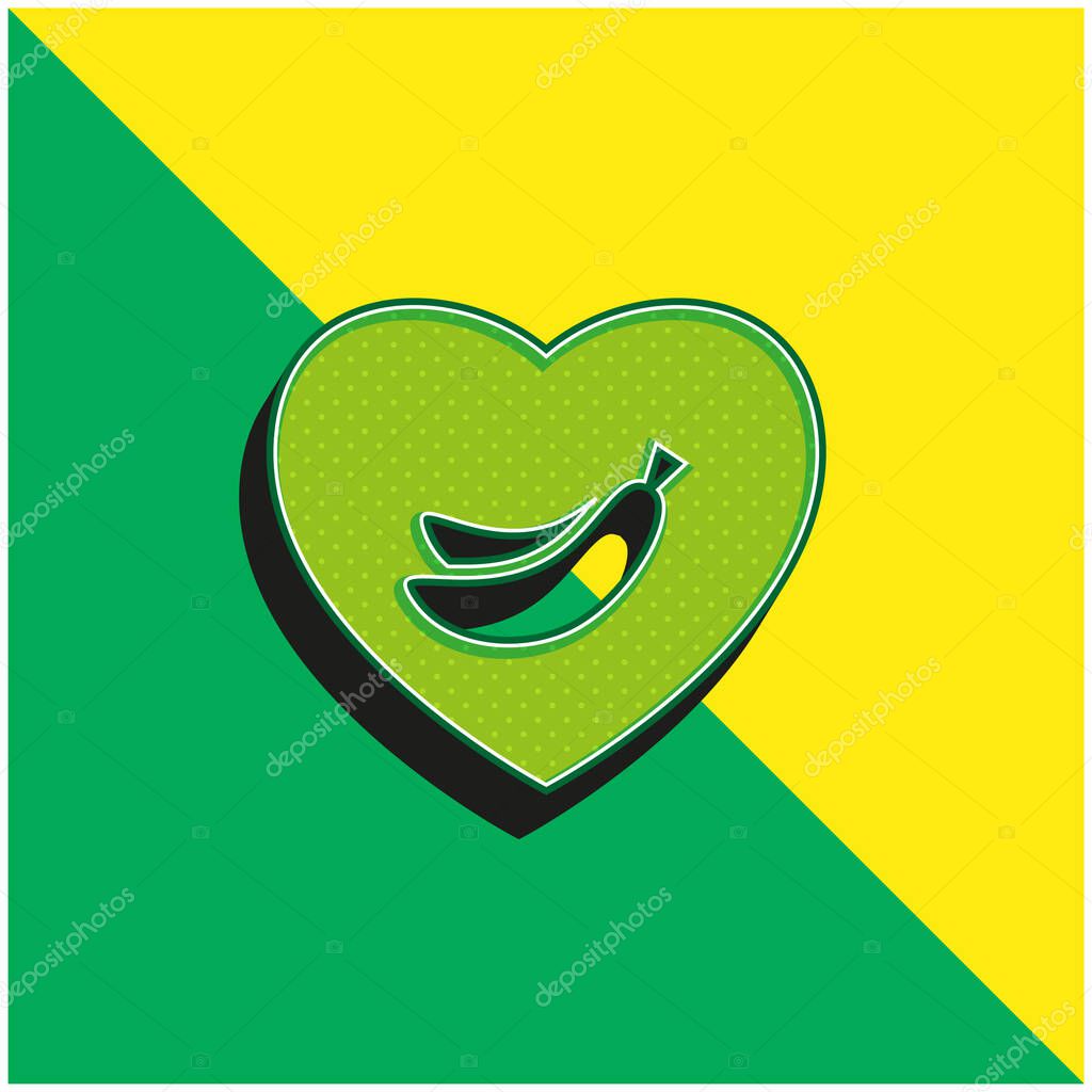 Banana Lover Symbol Of Bananas Inside A Heart Green and yellow modern 3d vector icon logo