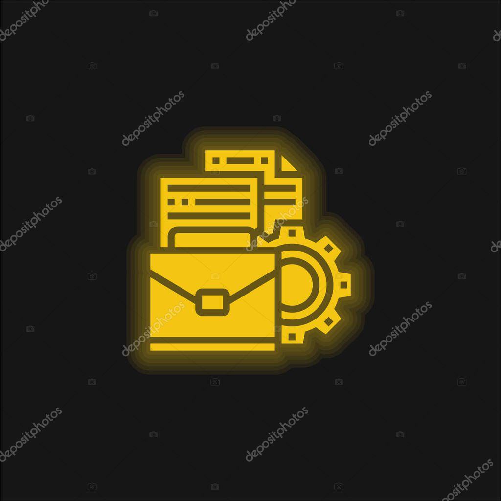 Briefcase yellow glowing neon icon