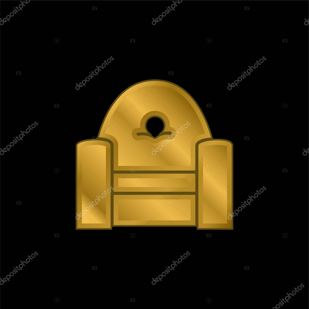 Armchair Frontal gold plated metalic icon or logo vector