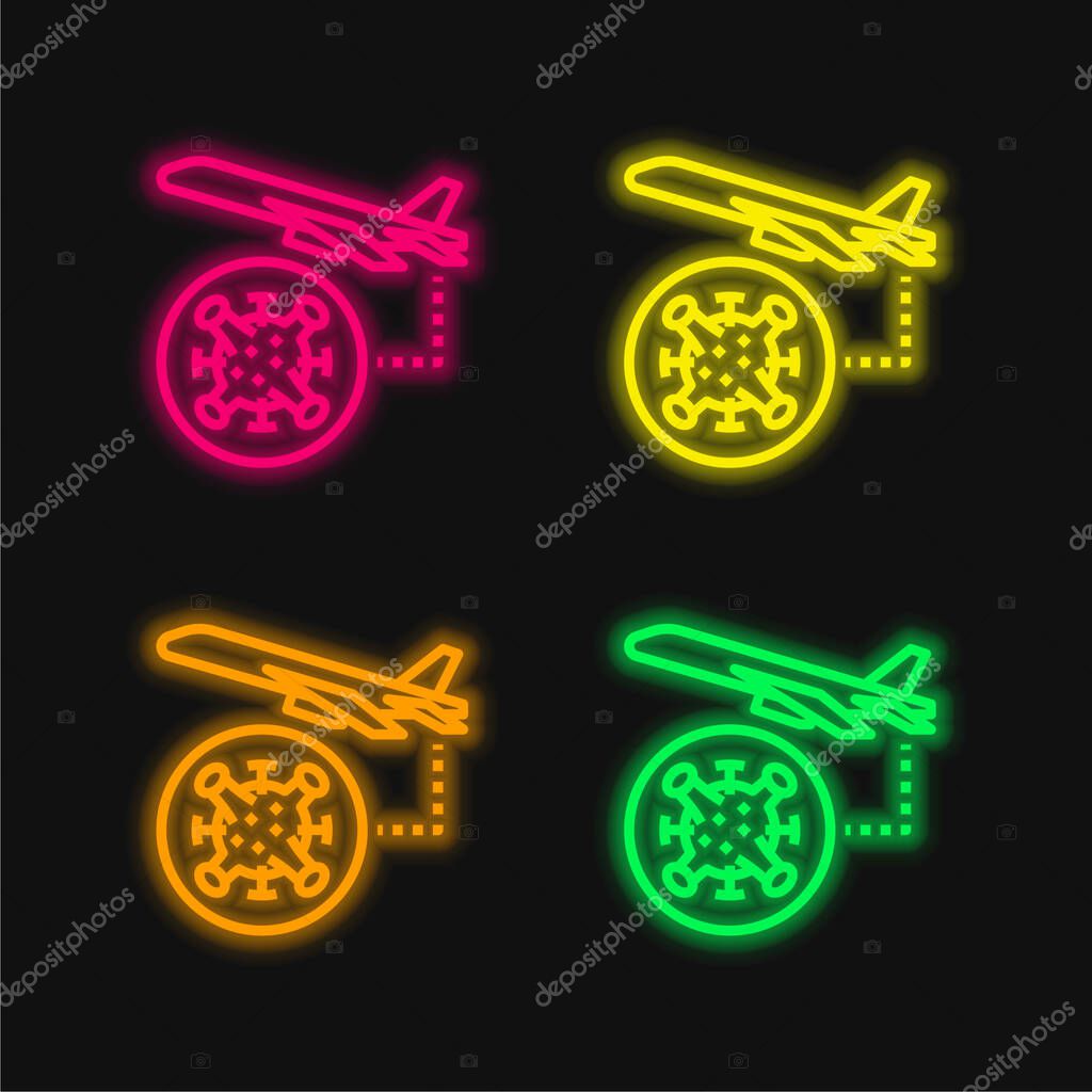 Air Plane four color glowing neon vector icon