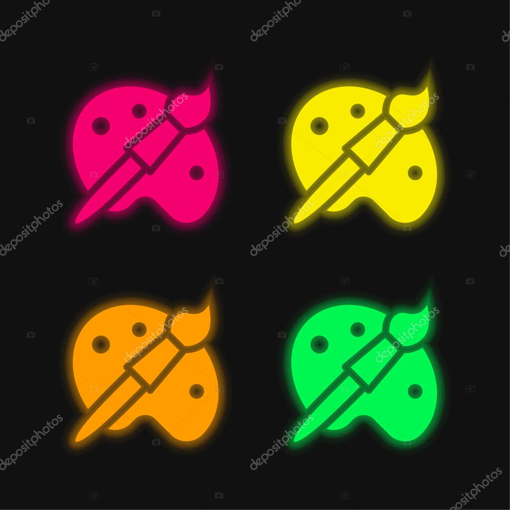 Artist Tools four color glowing neon vector icon