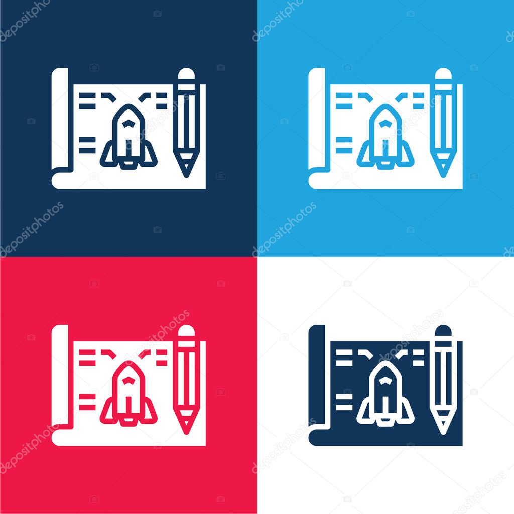 Blueprint blue and red four color minimal icon set