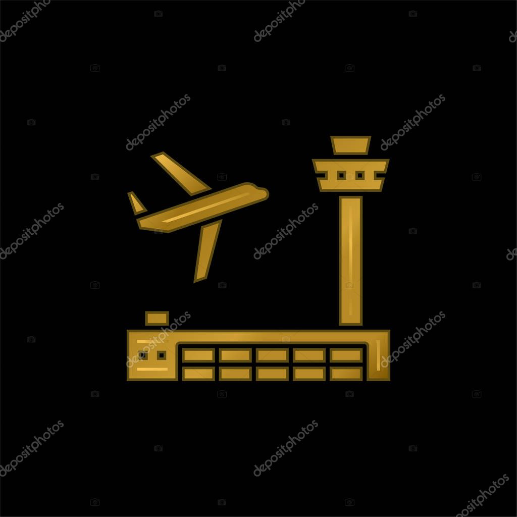 Airport gold plated metalic icon or logo vector