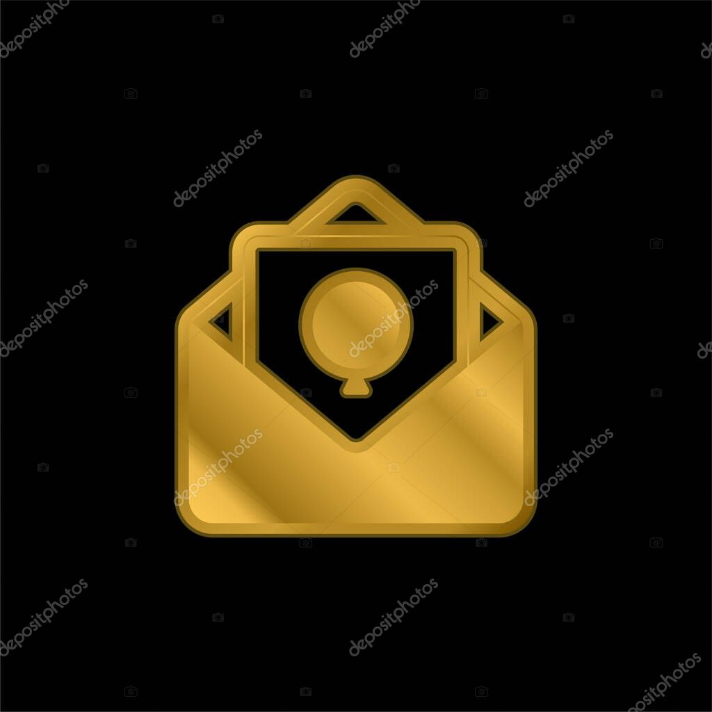 Birthday Card gold plated metalic icon or logo vector