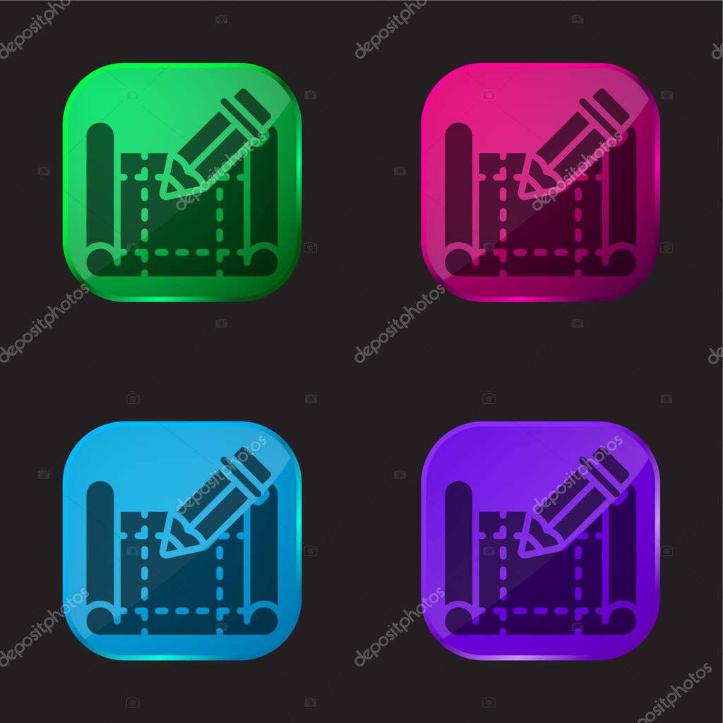 Blueprint four color glass button icon