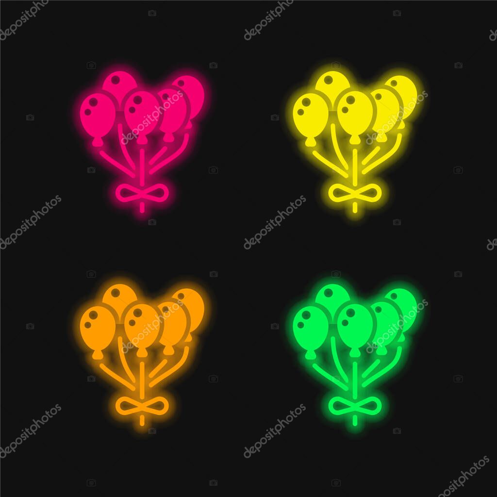 Balloon four color glowing neon vector icon