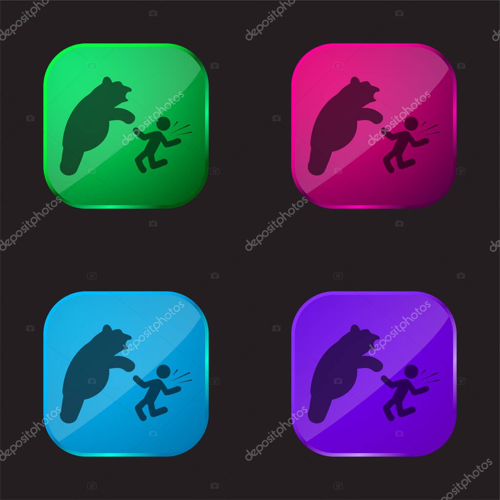 Bear Attacking four color glass button icon