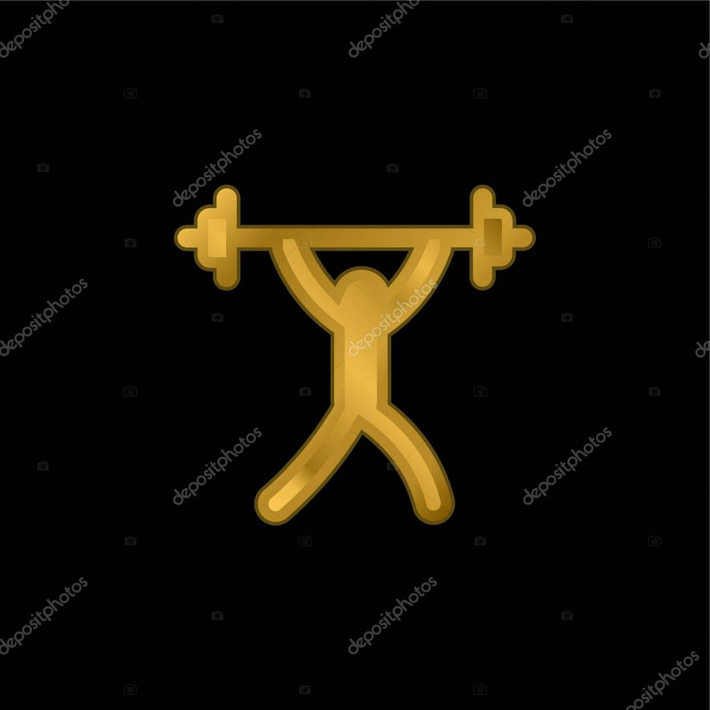 Barbell gold plated metalic icon or logo vector