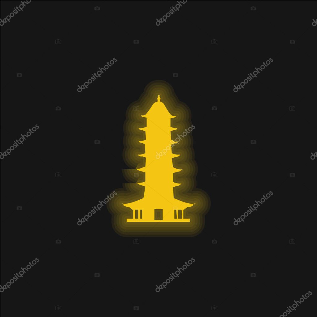 Auspicious Light Pagoda yellow glowing neon icon