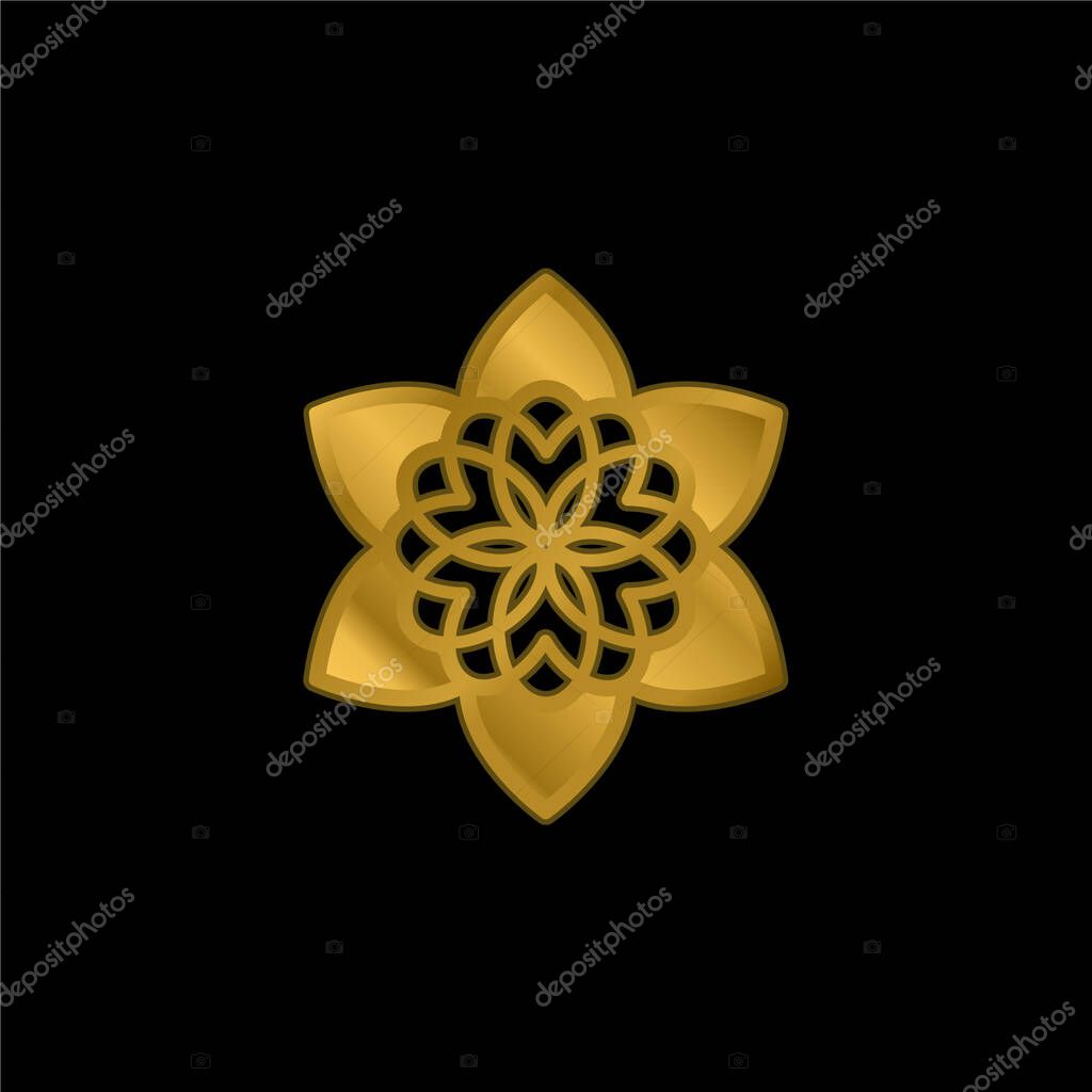Beautiful Buddhist Flower gold plated metalic icon or logo vector