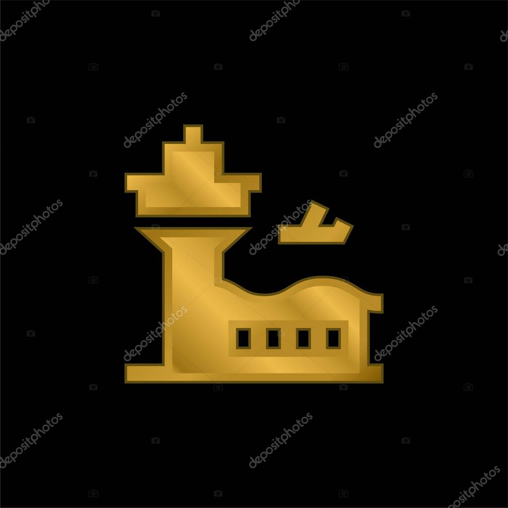 Airport gold plated metalic icon or logo vector