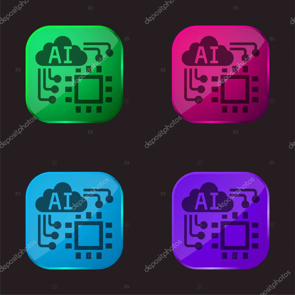 Artificial Intelligence four color glass button icon