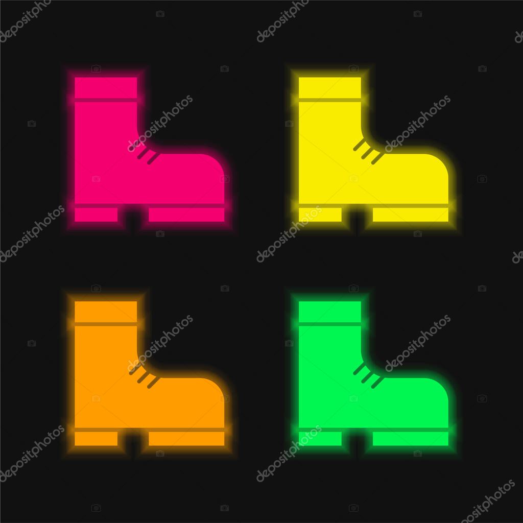 Boot four color glowing neon vector icon