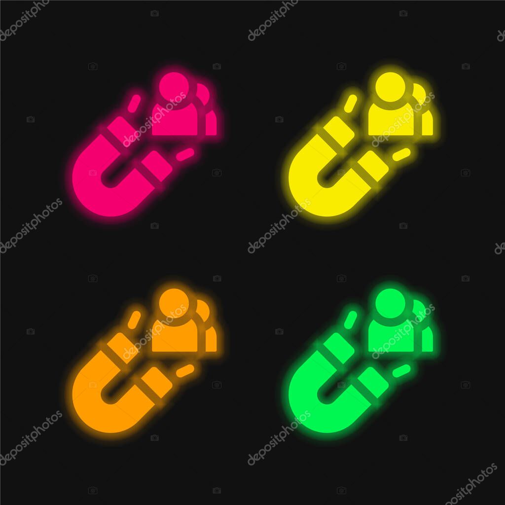 Attract Customers four color glowing neon vector icon