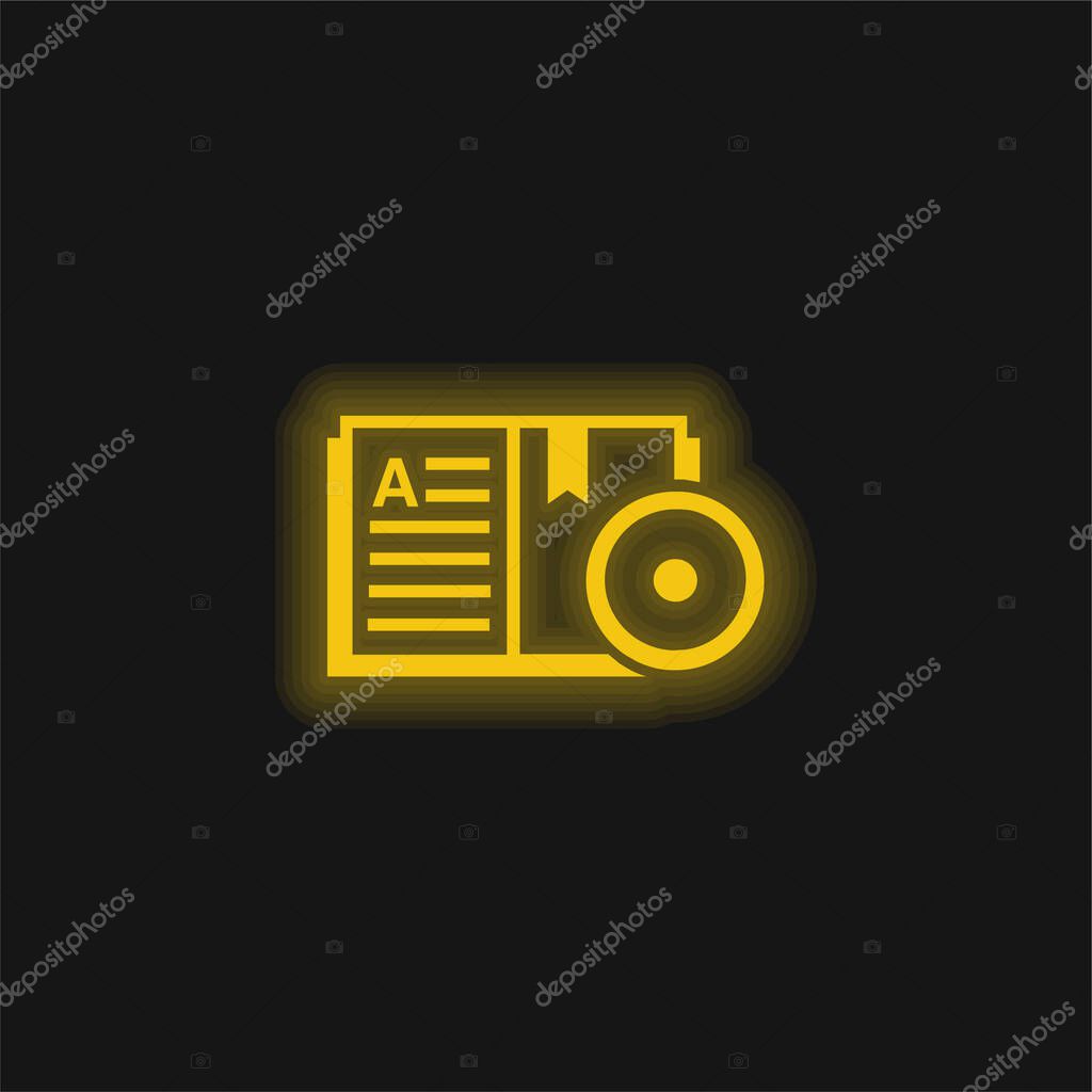 Book yellow glowing neon icon