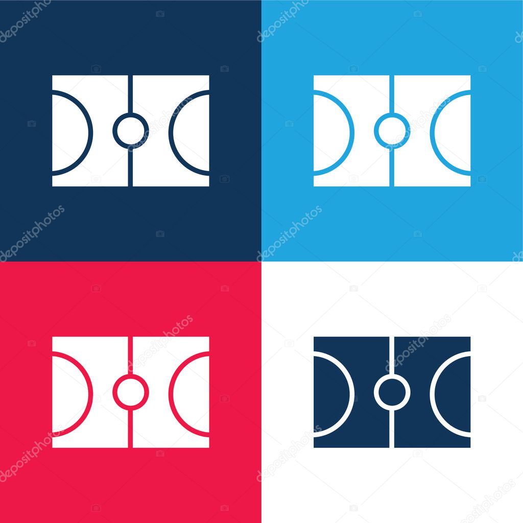 Basketball blue and red four color minimal icon set