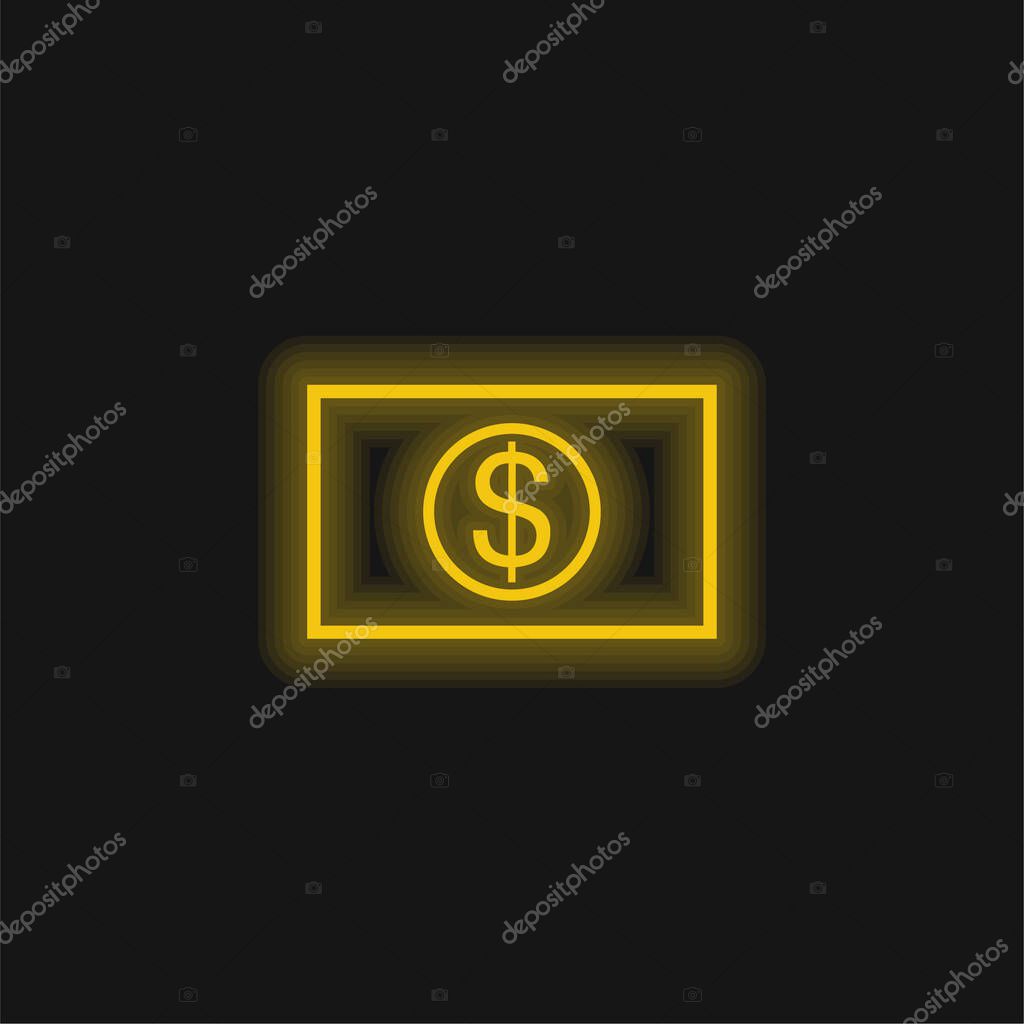 Big Dollar Bill yellow glowing neon icon