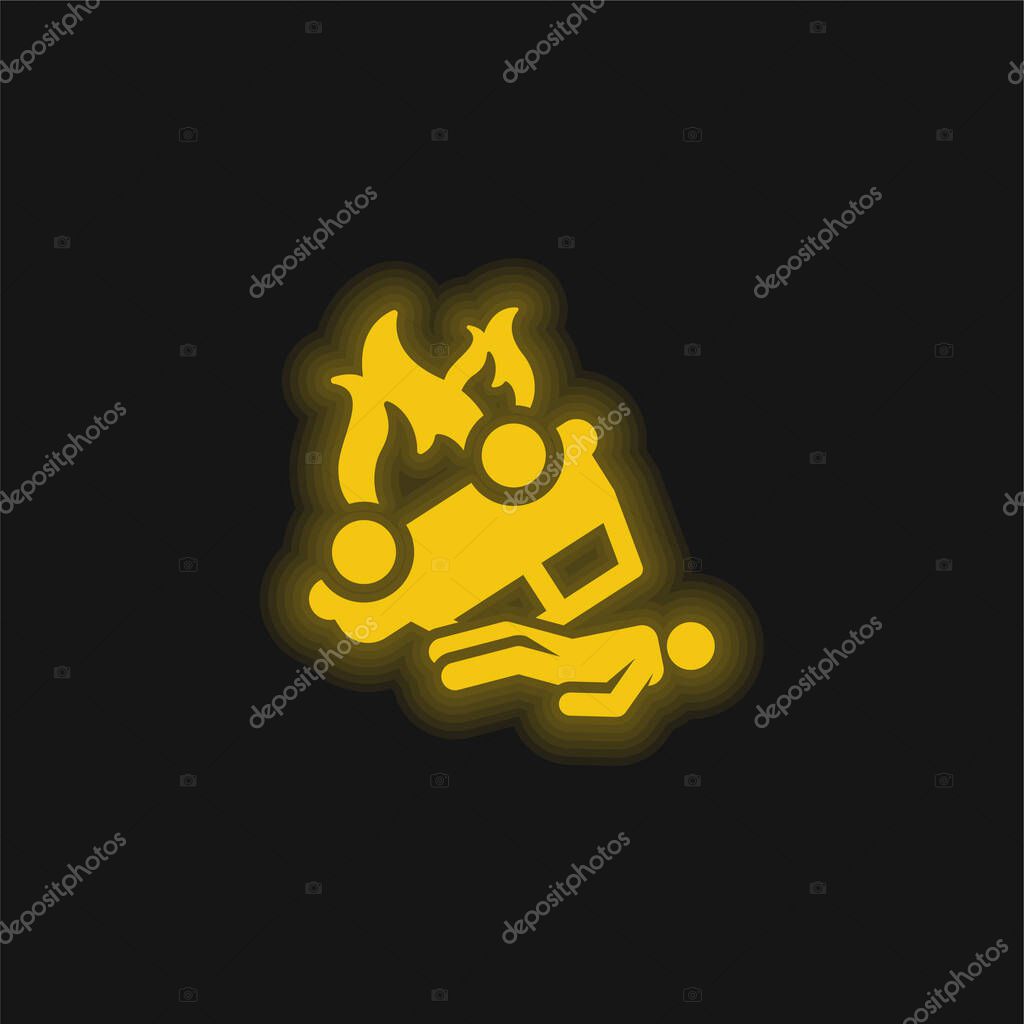 Accident yellow glowing neon icon