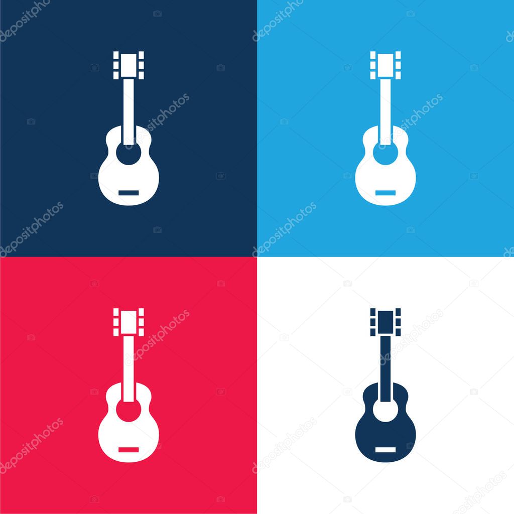 Acoustic Guitar blue and red four color minimal icon set